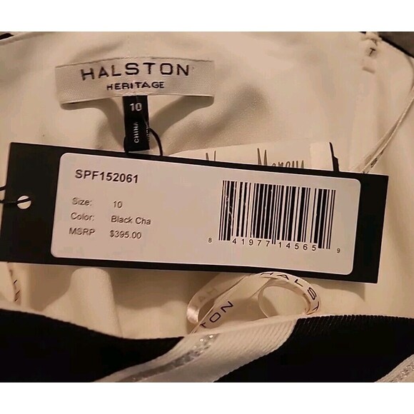 NWT Halston Heritage Strapless Dress 10 Metallic Stripe Asymmetrical MSRP $395 - Picture 9 of 11